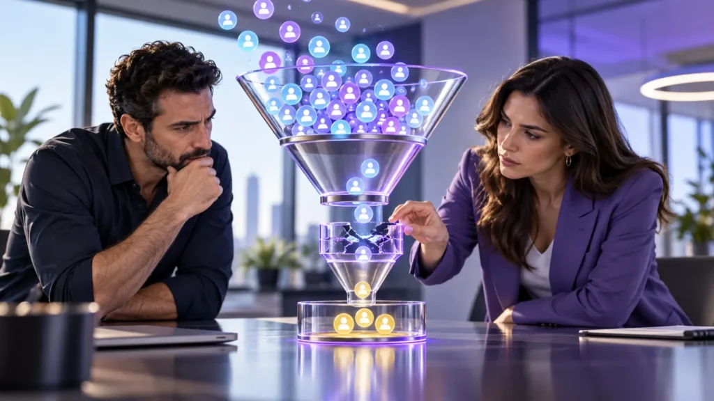 מנהלים בוחנים תהליך לידים ומכירות ומאתרים את נקודת התקיעה