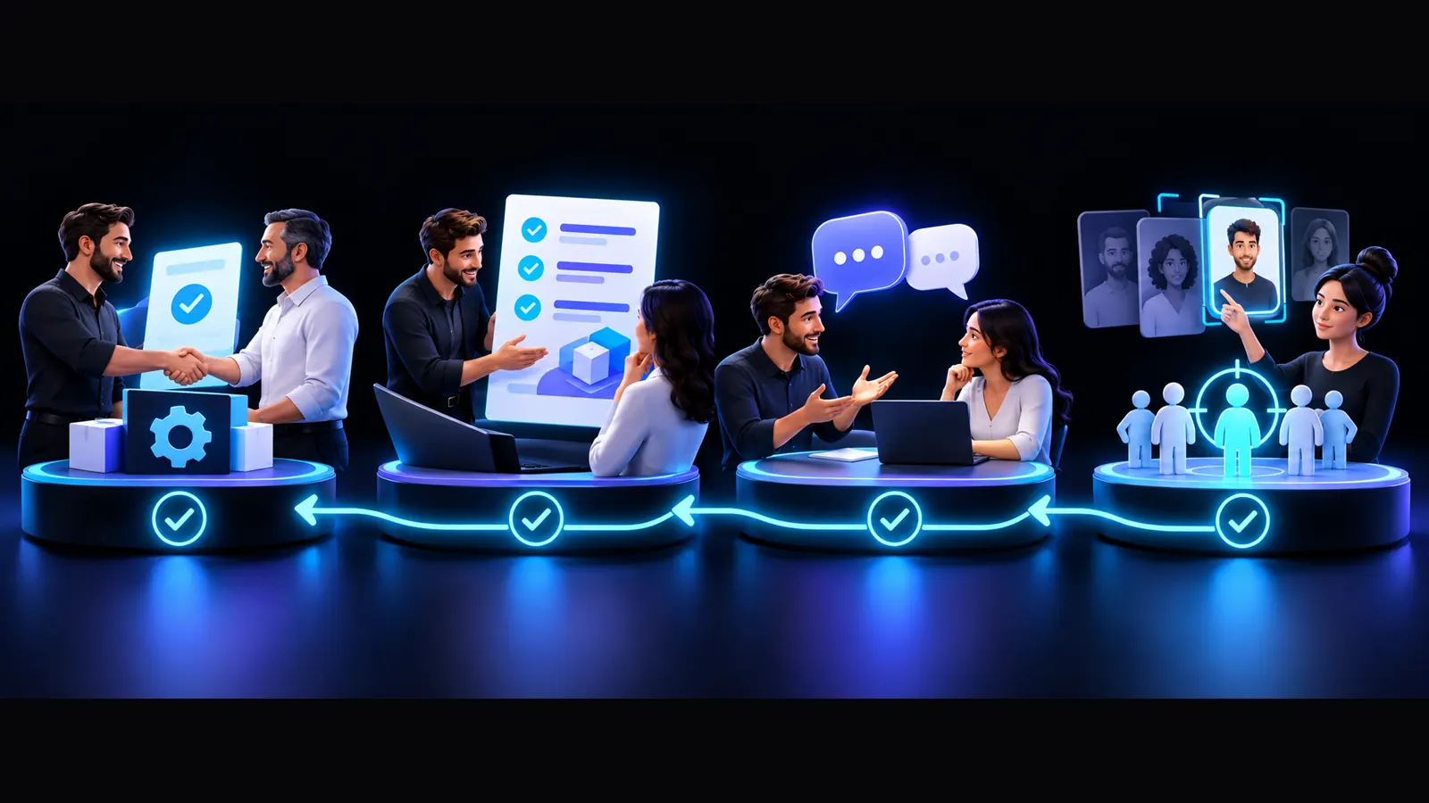ארבעת שלבי שיפור המכירות בחברת שירותים: קהל, אבחון, הצעה ופולואפ